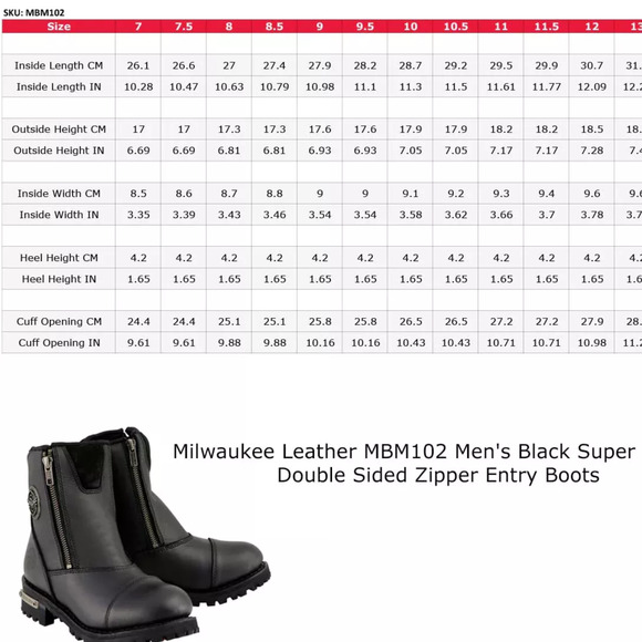 Milwaukee Leather Men's Size 7 Black Motorcycle Boots Double-Sided Zipper Entry - Picture 5 of 8